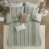 3 Piece Striped Cotton Comforter Set Sage King/Cal King B035P268142