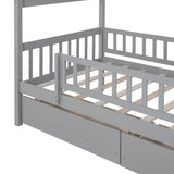 Twin Size Wooden House Bed with Two Drawers, Gray WF302181AAE