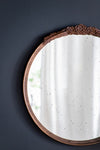 ZUN 30"x30" Round Hand Carved Rose Antique Mirror Frame, Mirror for Live space, Bathroom, Entryway W2078126750