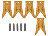 Set of 5 X156WTL Twin Tiger Rock Bucket Teeth with P156 Roll Pins Alloy Steel Fits for Skid Steer, 35563173