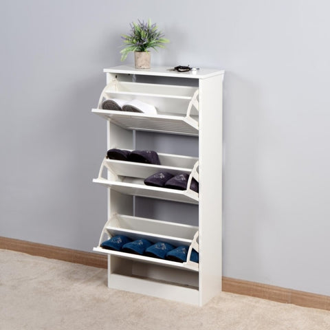 ZUN Wooden Shoe Cabinet for Entryway, White Shoe Storage Cabinet with 3 Flip Doors 20.94x9.45x43.11 inch 55963854