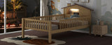 Twin Size Wood Platform Bed with House-shaped Headboard, LED and Built-in Storage, Natural N709P184429M