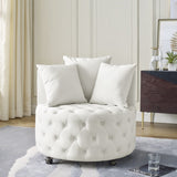 Velvet Upholstered Swivel Chair for Living Room, with Button Tufted Design and Movable Wheels, W48790918