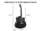 Matte black 41-inch Dreadnought barrel-shaped cutaway acoustic guitar with pick, strings, capo, gig 65286238