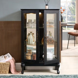 Curio Cabinet with Tempered Glass Doors, Lighted Display Cabinet with Mirrored Back Panel & W1758P297548