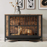Dog Crate Furniture, Wooden Dog Crate Table, 38.9" Dog Kennel with 2 Slidings and Thick Iron W840P203068