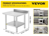 Stainless Steel Work Table, Durable Stainless Steel Prep Table with Adjustable Undershelf & Feet, 24 55003296