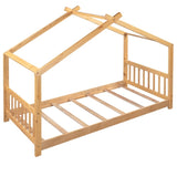 Twin Size House Platform Bed with Headboard and Footboard,Roof Design,Natural WF284064AAD