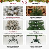 5FT Flocked Christmas Tree 407 Tips Artificial Plant with 150 Warm White Lights Sturdy Metal Stand 36299344
