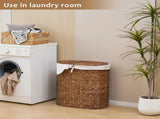 Oval Laundry Hamper with Lid, Woven Natural Water Hyacinth Laundry Hamper 53981278