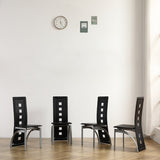 ZUN 4pcs long backrest square hollow decoration PU leather dining chair round tube black cushion 98227246