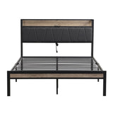 Full Size Metal Platform Bed Frame with upholstery storage function Headboard and USB LINER and W311133412