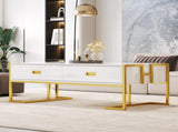 Modern White Rectangular Coffee Table with 4 Drawers and Gold Base in 47.3" N735P305626K