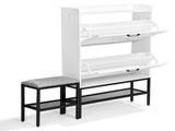 Barn door style shoe cabinet with 2 flip-down compartments, baffle, wire mesh, metal legs with soft 46675199