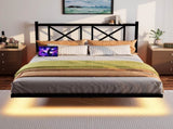 Queen Size Floating Bed Frame with Headboard and Storage, Full Size Platform Bed Frame with USB 90559466