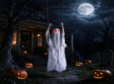 6.6ft Animated Swinging Hanging Ghost Halloween Prop, Sound & Button Activated with Flashing Red 24328914