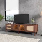 ZUN Rattan TV Stand with 3 Cabinets & 2 Drawers, Rattan-inspired Media Console Table for TVs up to 80'', WF324225AAP