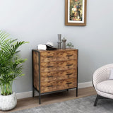 Industrial Style 4 Drawer Dresser,Rustic Brown Wood Storage Dresser Clothes Organizer with Sturdy W141260282