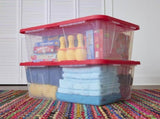 (2 pack) 27 Gallon Clear Plastic Storage Bin with Red Snap Lid 11854476