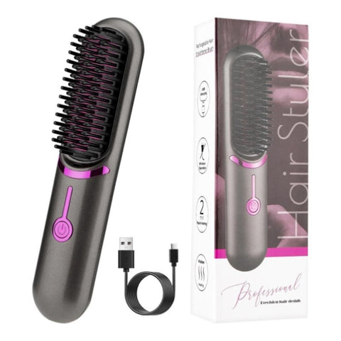 ZUN Portable Cordless Hair Straightener Brush Hot Comb USB Rechargeable Fast Heating Straightening Brush 05802941