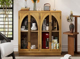 TREXM 4-Door Large Storage Sideboard Buffet Cabinet with Glass Doors, Arched Cabinet with Adjustable N715P290642E