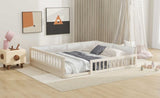 Wood Full Size Upholstered Platform Bed with Guardrail and Pillow, Beige WF323090AAA