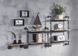 2 Tier Wall Shelf with Metal Tube, Oak and Sandy Black B016P324197