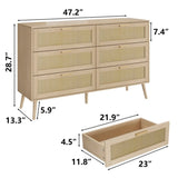 ZUN Rattan 6 Drawers Chest of Dressers for Bedroom, Modern 6 Drawer Dresser, Wide Chest of Drawers with W1706P189827