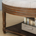 ZUN Large Round WaterProof Ottoman Coffee Table 2 Tier Oversized Button Tufted Ottoman with Wooden Shelf W1445P235095