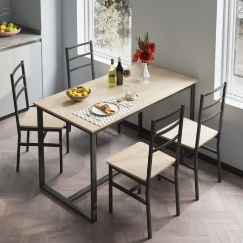 ZUN Five-piece set table and chair with backrest, industrial style, solid structure W57868874