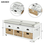 ZUN TREXM Rustic Storage Bench with 3 Drawers and 3 Rattan Baskets, Shoe Bench for Living Room, Entryway WF195161AAK