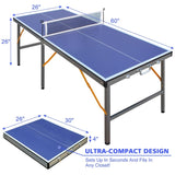 5ft Mid-Size Tennis Foldable & Portable Ping Pong Set for Indoor Games with Net, 2 W1408P272363