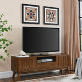 ZUN Mid Century Modern Fluted TV Stand for 65 inch TV, Entertainment Center with Storage, Farmhouse Wood W1801P195690