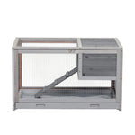 ZUN 2-story Wooden Rabbit Cage, Bunny Hutch with Ladder, Openable Roof and Removable Tray, Gray W2181P153011