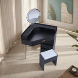Black Dressing Table Stool Set, removable mirror, tri-color illuminated mirror, four drawers with 17557811