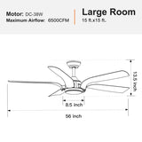 ZUN Smart 56" Integrated LED Ceiling Fan with Antique Brown Blades in Matte Black Fan Body Finish W1367P222517