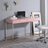 ZUN Pink High Gloss and Gold 2-drawer Writing Desk B062P184535