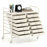 12-Drawer Rolling Storage Cart - 2-Row 10-Storey, Multicolor Drawers, 4 Wheels , White 38074436
