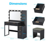 Black particleboard with a melamine finish, 5-drawer, 2-shelf dressing table set with 11 three-tone 55883849