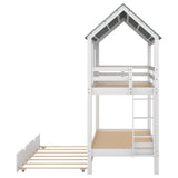 ZUN House Bunk Bed with Trundle,Roof and Windows,White 44673270