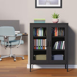 Metal Storage Cabinet with Mesh Doors and Shelves,Multipurpose Storage Rack, 3-Tier Office 86220982