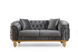 Loveseat in Grey and Gold with Fabric button-tufted velvet upholstery Finish 698781499122