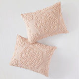 3-Piece Tufted Cotton Chenille Medallion Comforter Set Blush Full/Queen B03597075