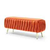 Oval Storage Bench with Gold Legs,Velvet Fabric ,Woven,Upholstered Ottoman Storage Benches for W1117P184676