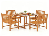 5-Piece Acacia Wood Patio Dining Set, 4-Person Outdoor Square Table & Armchair Set with Umbrella 49434874