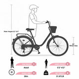 7 Speed City Bike With Basket , Steel Frame,Multiple Colors 26 Inch Girls Bicycle W1019P206062