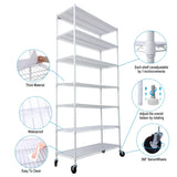 7 Tier Metal Wire Shelving Unit, 2450lbs Heavy Duty Adjustable Storage Rack with Wheels & W465142134