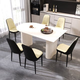63 "medieval modern cream style MDF dining table and PU dining chair set 6. Assemble Desktop and 00068573