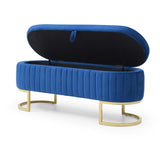 Storage Bench Bedroom Bench, Velvet Oval Upholstered End of Bed Bench with Golden Metal W1117P176448