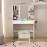 Vanity Desk with LED Lights Mirror & Power Outlet,Vanity Table Set with Storage Drawers & Chair, 3 W509P297013
